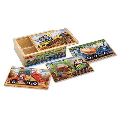  Đồ chơi tranh ghép gỗ Melissa & Doug Construction Vehicles 4-in-1 Wooden Jigsaw Puzzles (48pc) -B000Q78AX6 