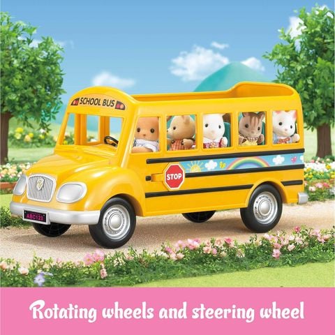  Đồ chơi mô hình xe Calico Critters School Bus, Toy Vehicle for Dolls 