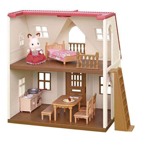 Bộ đồ chơi nhà búp bê Calico Critters Red Roof Cozy Cottage, Dollhouse Playset with Figure, Furniture and Accessories