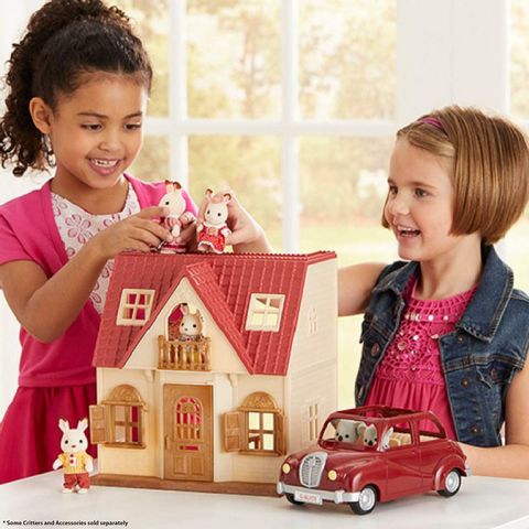  Bộ đồ chơi nhà búp bê Calico Critters Red Roof Cozy Cottage, Dollhouse Playset with Figure, Furniture and Accessories 