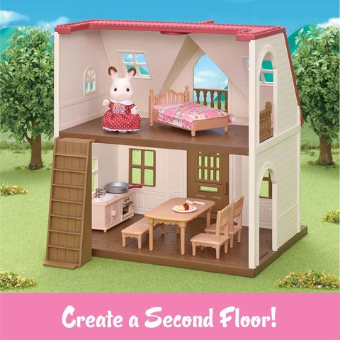  Bộ đồ chơi nhà búp bê Calico Critters Red Roof Cozy Cottage, Dollhouse Playset with Figure, Furniture and Accessories 