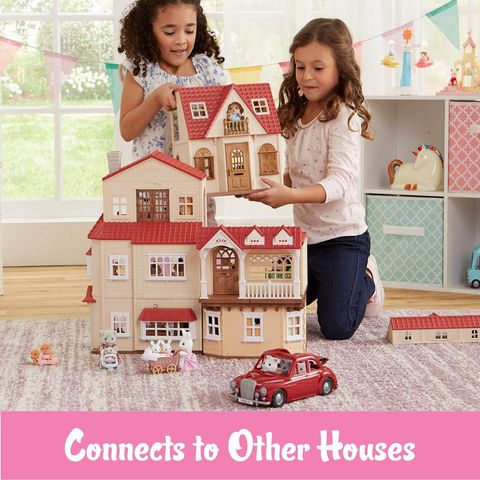  Bộ đồ chơi nhà búp bê Calico Critters Red Roof Cozy Cottage, Dollhouse Playset with Figure, Furniture and Accessories 