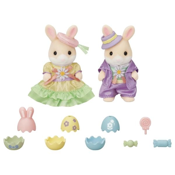 23win08 com búp bê Calico Critters Easter Celebration Set, Limited Edition Dollhouse Playset with 2 Collectible Figures and Accessories
