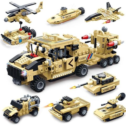  Lắp ráp xe quân sự đồ chơi (8 trong 1) GUDI 8718 