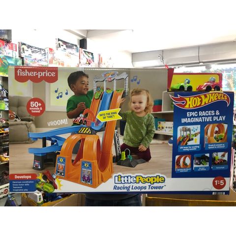  HSG46 - Fisher-Price Little People Toddler Playset, Hot Wheels Racing Loops Tower 