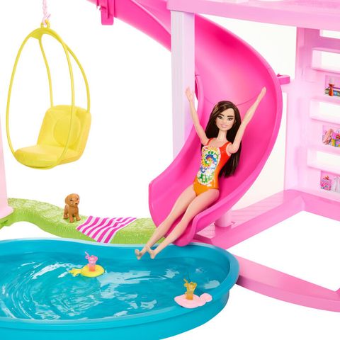  HMX10 Barbie Dreamhouse Pool Party Doll House with 75+ pc, 3 Story Slide 