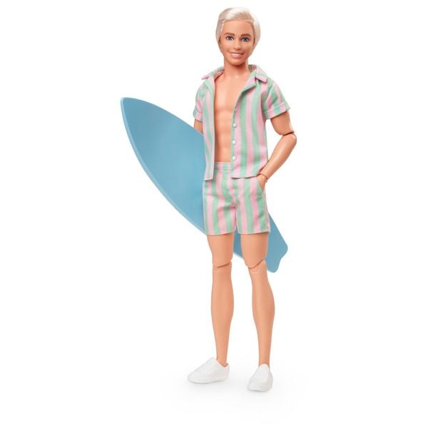 Búp bê HPJ97-Barbie The Movie Ken Doll Wearing Pastel Striped Beach Matching Set