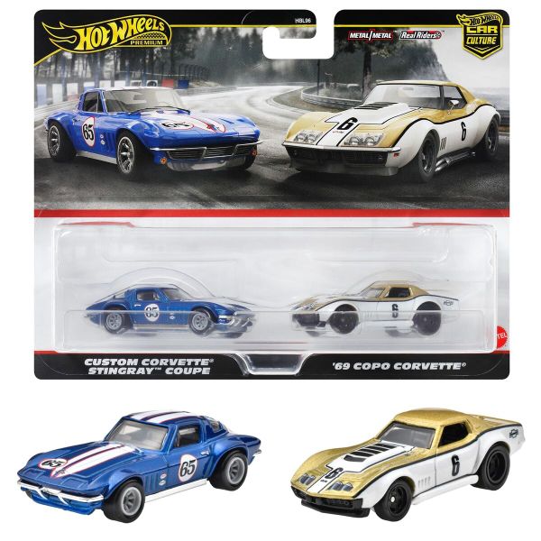 Hot Wheels Premium Car Culture 2-Pack Custom Corvette Stingray Coupe and '69 Copo Corvette