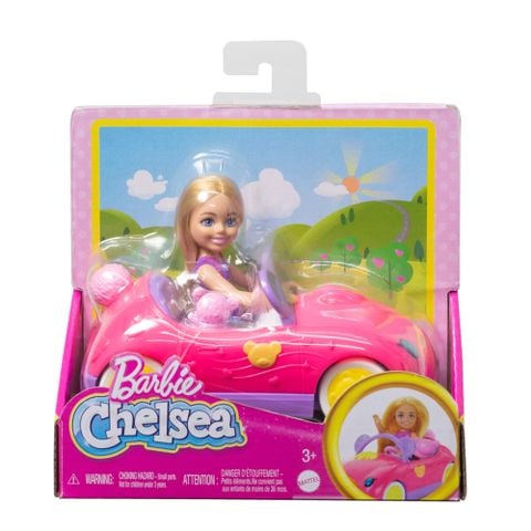  Búp bê cùng xe hồng HXN05 -Barbie Chelsea Doll & Toy Car Set with Bear 