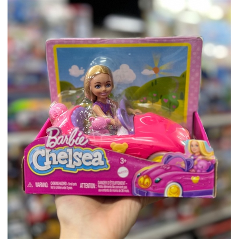  Búp bê cùng xe hồng HXN05 -Barbie Chelsea Doll & Toy Car Set with Bear 