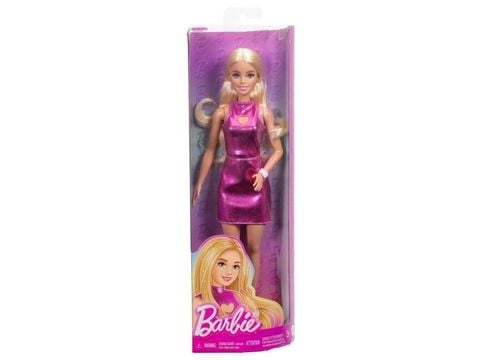  HYT88 Barbie Fashionistas Doll #230 in Metallic Pink Minidress with Heart CutOut, Blond Hair 