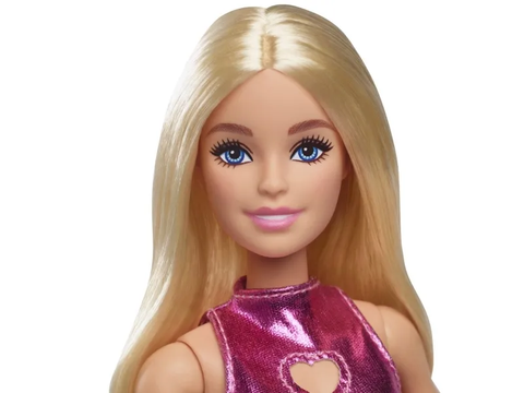 HYT88 Barbie Fashionistas Doll #230 in Metallic Pink Minidress with Heart CutOut, Blond Hair 