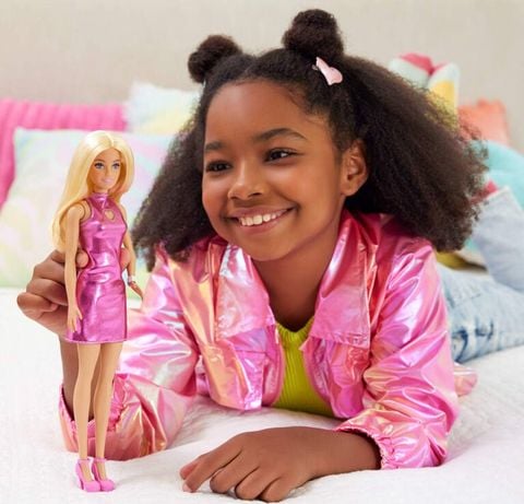  HYT88 Barbie Fashionistas Doll #230 in Metallic Pink Minidress with Heart CutOut, Blond Hair 