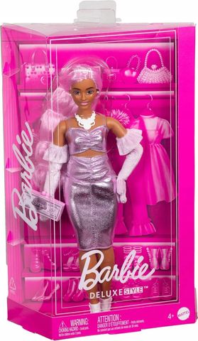  Búp bê HYV25 Barbie Deluxe Style Doll #1 in Glossy Pink Barbiecore Dress 