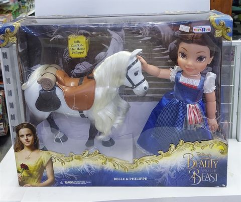  Disney Beauty and the Beast Belle Blue Dress Doll with Philippe Horse 
