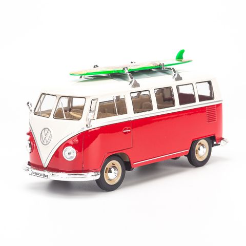  Mô hình xe Volkswagen T1 Bus (1963) With Surf Board 1:24 Welly- 22095-Red 