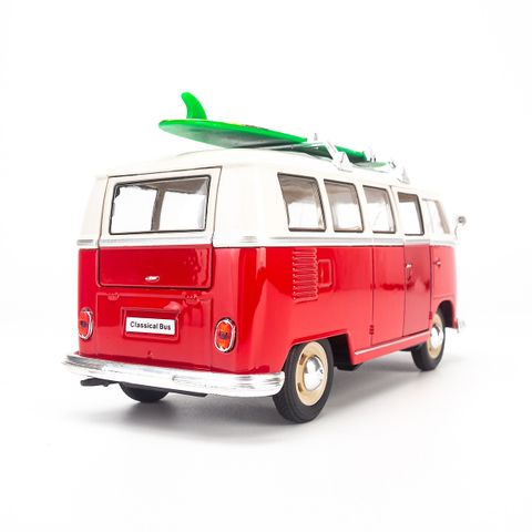  Mô hình xe Volkswagen T1 Bus (1963) With Surf Board 1:24 Welly- 22095-Red 