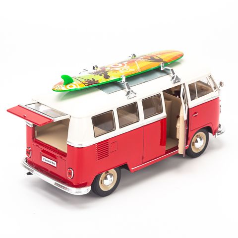 Mô hình xe Volkswagen T1 Bus (1963) With Surf Board 1:24 Welly- 22095-Red 
