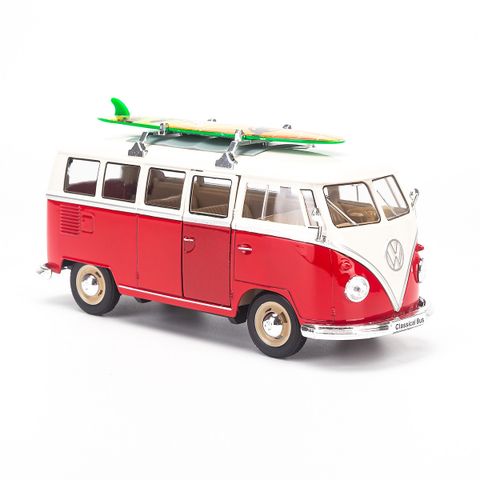  Mô hình xe Volkswagen T1 Bus (1963) With Surf Board 1:24 Welly Red 