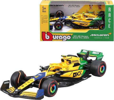  Xe đua mô hình 18-38214 Bburago F1 Mclaren MCL38 2024 #4 Lando Norris Senna Livery 1/43 