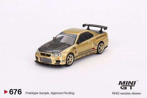  Xe mô hình MINI GT 1/64 Nissan Skyline GT-R R34 Top Secret Gold Right Handle 