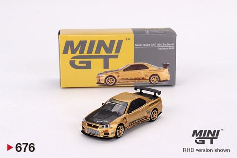  Xe mô hình MINI GT 1/64 Nissan Skyline GT-R R34 Top Secret Gold Right Handle 