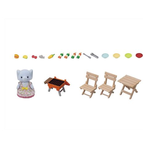  Đồ chơi búp bê DF-16 Sylvanian Families Elephant Girl: Blue Sky Barbecue Set, Doll and Furniture Set 