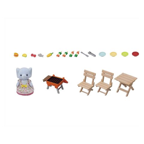  DF-16 Sylvanian Families Elephant Girl: Blue Sky Barbecue Set, Doll and Furniture Set 