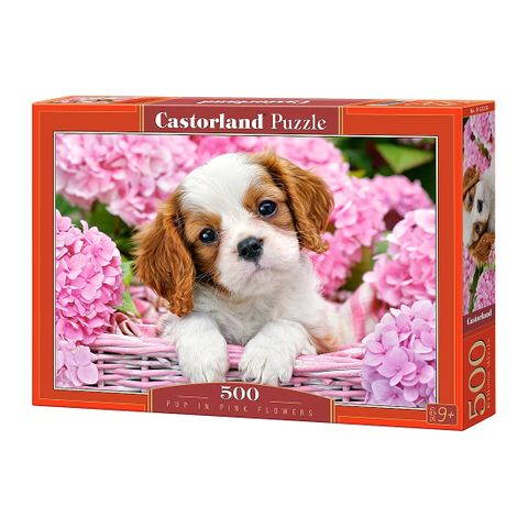  Xếp hình puzzle chú chó trong vườn hoa sắc hồng 500 mảnh CASTORLAND B-52233 