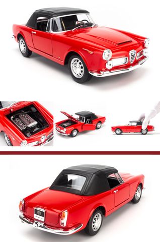  Mô hình xe Alfa Romeo Spider 2600 1960 (Soft Top) 1:24 Welly-24003HW- Red 