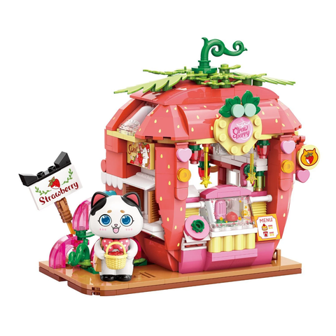  Đồ Chơi Lắp Ráp KEEPPLEY Lovely Street Tuxedo Cat Strawberry House K28008 