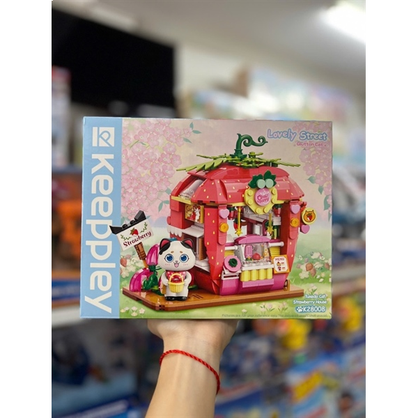 Đồ Chơi Lắp Ráp KEEPPLEY Lovely Street Tuxedo Cat Strawberry House K28008