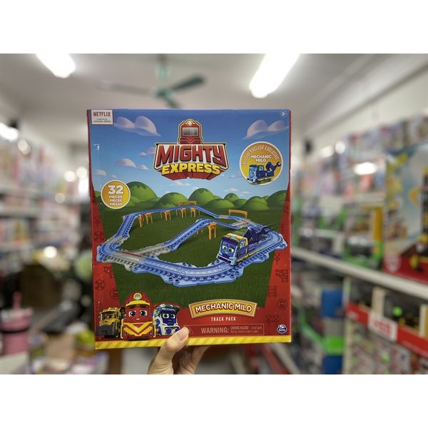 Set tàu 23win04 6060209 -Mighty Express with Milo Toy Train, 32-Piece ( da gom tau xanh)
