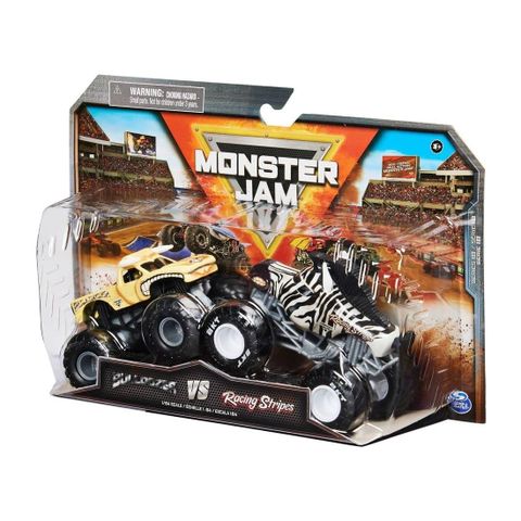  6064128 - Monster Jam 1:64 Diecast 2-Pack Bulldozer vs Racing Stripes 