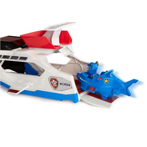  6065308- Paw Patrol Aqua Pups Whale Patroller Team Vehicle with Chase Action Figure, 