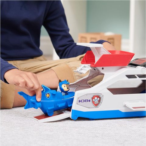  6065308- Paw Patrol Aqua Pups Whale Patroller Team Vehicle with Chase Action Figure, 