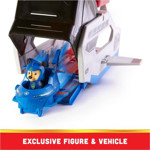  6065308- Paw Patrol Aqua Pups Whale Patroller Team Vehicle with Chase Action Figure, 