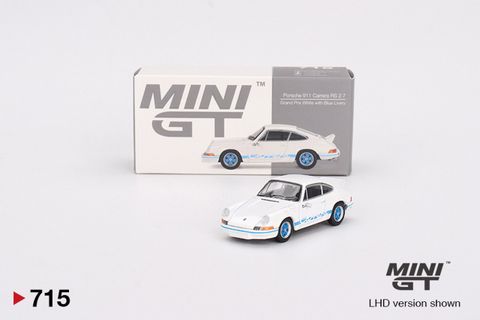  Xe mô hình MINI GT 1/64 Porsche 911 Carrera RS 2.7 Grand Prix White/Blue Libery (Right Handle) 