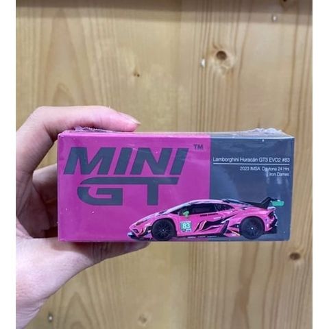  Xe mô hình MINI GT 1/64 Lamborghini Huracan GT3 EVO2 IMSA Daytona 24 Hour 2023#83 Iron Dames (Left Handle) 