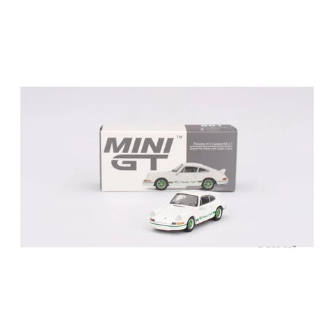  Xe mô hình MINI GT 1/64 Porsche 911 Carrera RS 2.7 Grand Prix White/Green Libery (Right Handle) 