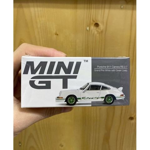  Xe mô hình MINI GT 1/64 Porsche 911 Carrera RS 2.7 Grand Prix White/Green Libery (Right Handle) 