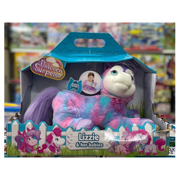 Mô hình thú bông Unicorn Surprise Lizzie, Purple and Pink, Stuffed Animal Unicorn and Babies