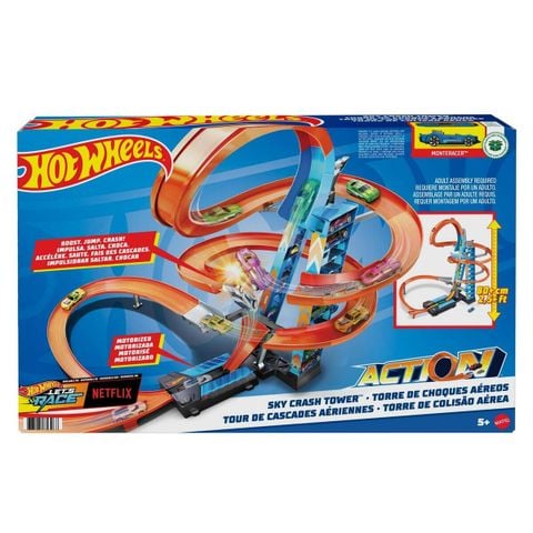  GJM76 Hot Wheels Sky Crash Tower Motorized Track Set with Toy Car 