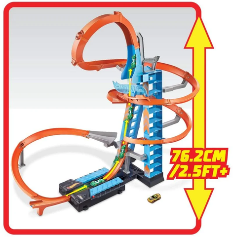  GJM76 Hot Wheels Sky Crash Tower Motorized Track Set with Toy Car 