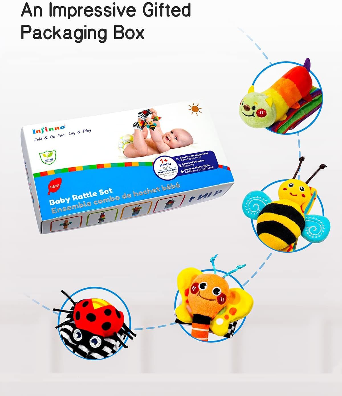  Đồ chơi lục lạc B0B21ZM7LJ - Infinno Baby Wrist Rattle Socks and Foot Finder Set 