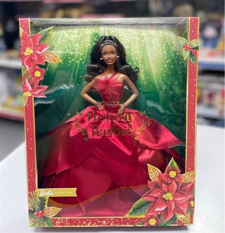  Barbie Signature 2022 Collectible Holiday Doll with Dark Brown Hair & Poinsettia Gown 