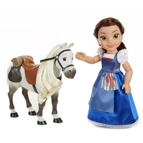  Disney Beauty and the Beast Belle Blue Dress Doll with Philippe Horse 