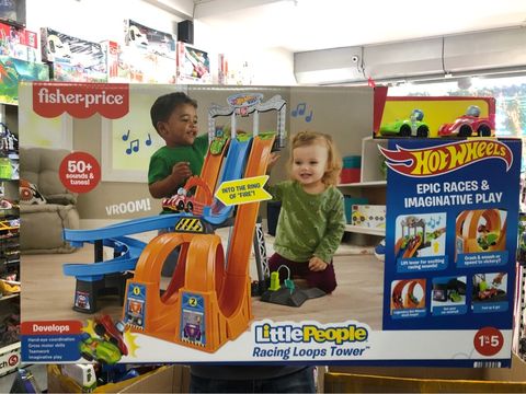  HSG46 - Fisher-Price Little People Toddler Playset, Hot Wheels Racing Loops Tower 