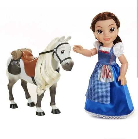  Disney Beauty and the Beast Belle Blue Dress Doll with Philippe Horse 