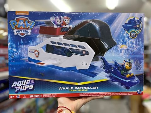  6065308- Paw Patrol Aqua Pups Whale Patroller Team Vehicle with Chase Action Figure, 